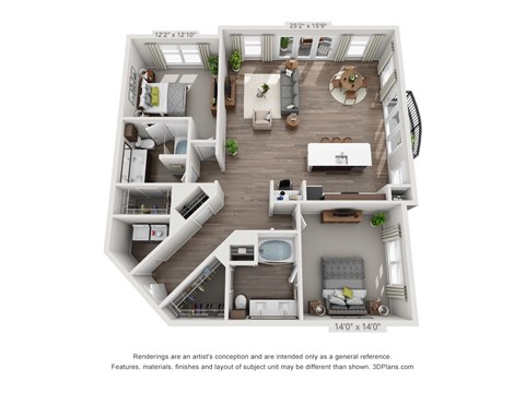 Floor plan for 2 beds, 2 baths, 1478 sqft